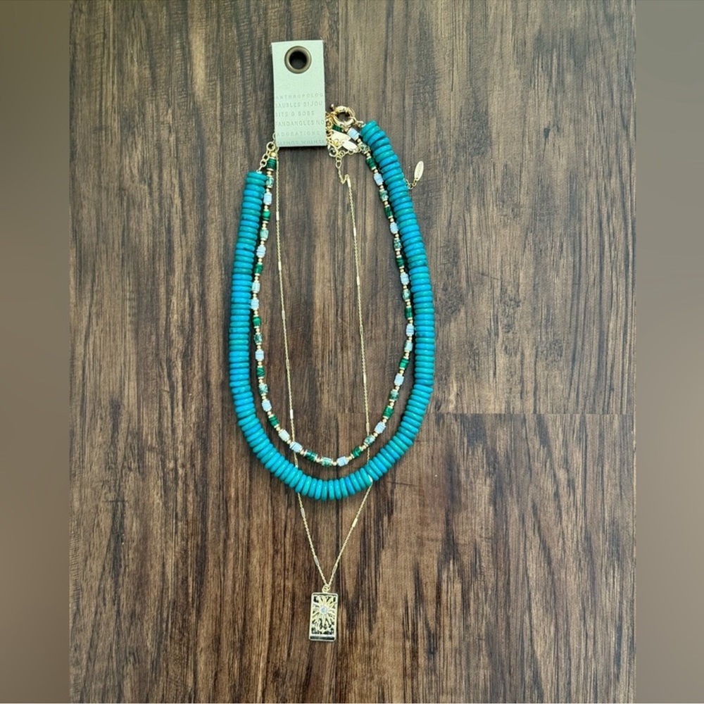 Anthropologie Camp Icon Turquoise Beaded Layered Necklace set